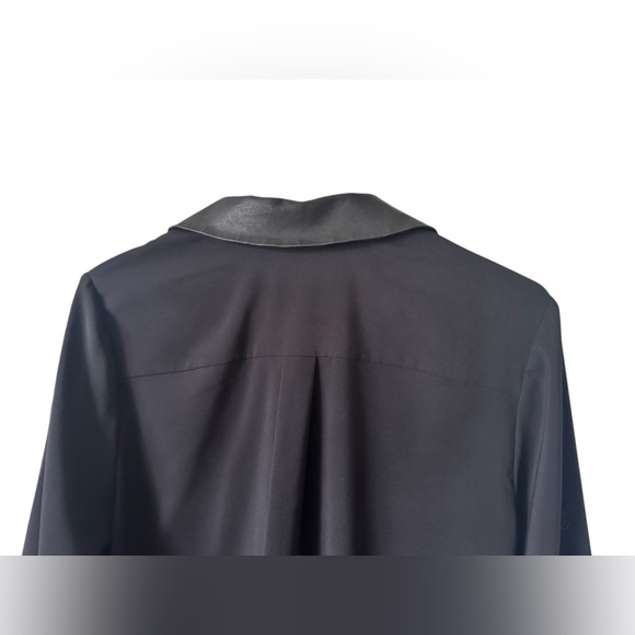 Alice + Olivia Black Long Sleeve Button Down Blouse Leather Collar sz M - Picture 7 of 13